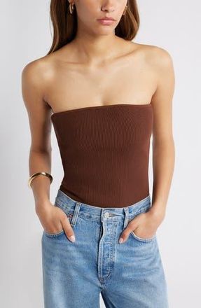 Open Edit Luxe Rib Tube Top in Brown Soil at Nordstrom Rack, Size Xx-Small