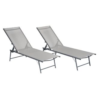 Happy Garden Pack De 2 Tumbonas Plegables Sicilia De Textileno Gris Y Estructura Antracita