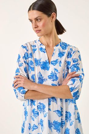Roman Floral Print Tunic Top