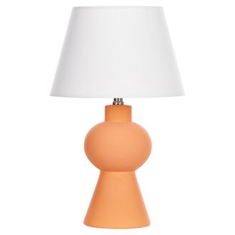 Beliani Beliani - L&aacute;mpara De Cer&aacute;mica De Sobremesa Con Pantalla De Tambor De Lino Base Minimalista Naranja Fabilos
