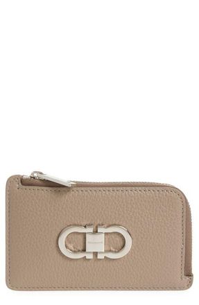 Ferragamo Portacarte Leather Card Holder in Warm Taupe Dusty Pink at Nordstrom