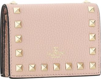 Valentino Garavani Womens Flap French Wallet Rockstud Rose Quartz Calf Leather & Purses