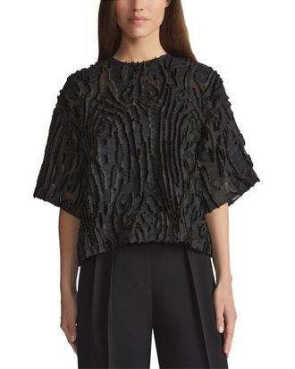 Lafayette 148 New York Silk-Blend Drop Shoulder Crewneck Blouse