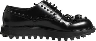Dolce & Gabbana Laced Shoes, male, Black, Size: 11 US Leather Studded Formal Derby Shoes