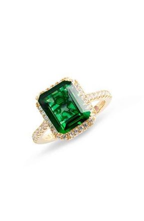 Suzy Levian 14K Gold Plated Sterling Silver Emerald Cubic Zirconia Ring in Green at Nordstrom Rack, Size 5.5