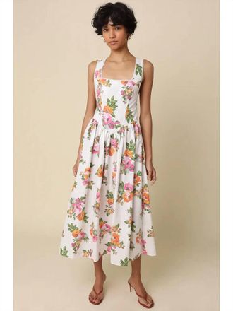 Olivaceous Floral Cross-Back Maxi Dress In White Multi