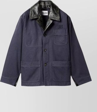 Miu Miu coat contrast cuffs front pockets leather collar