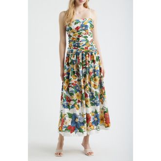 Farm Rio Tropi Ruched Maxi Sundress in Tropi Off-White at Nordstrom, Size Xx-Small