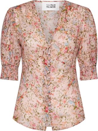 Silvian Heach Bloemenprint Blouse met Gekruiste Voorkant - Dames - Blouses - Veelkleurig - XS - Overhemden