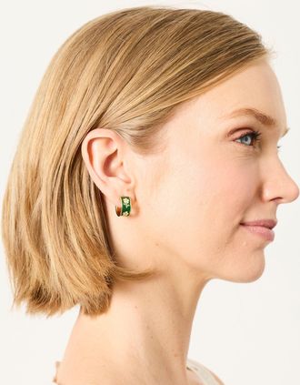 Fat Face FatFace Green Enamel Floral Hoop Earrings
