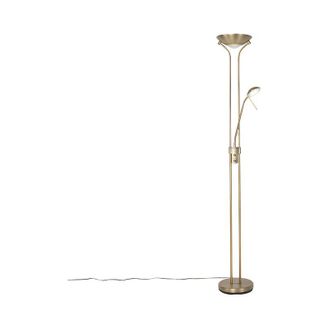 QAZQA Lampada da terra con braccioo de lettura diva - Classico - Vetro,Acciaio - Bronzo - Oblungo (non sostituibile) led Max. 1 x 23 Watt - Qazqa