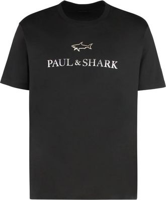 Paul & Shark T-shirt van katoenen jersey met logo-opdruk - Heren - T-shirts - Zwart - 2XL - Katoen - Tops