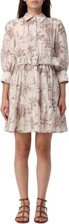 MC2 Saint Barth Gedrukte Gelaagde Mini Jurk met Riem - Dames - Korte kleedjes - Beige - S - Katoen - Kleedjes