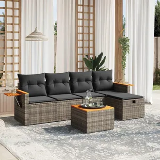 vidaXL Set De Muebles De Jard&iacute;n 6 Pzas Y Cojines Rat&aacute;n Sint&eacute;tico Gris Vidaxl