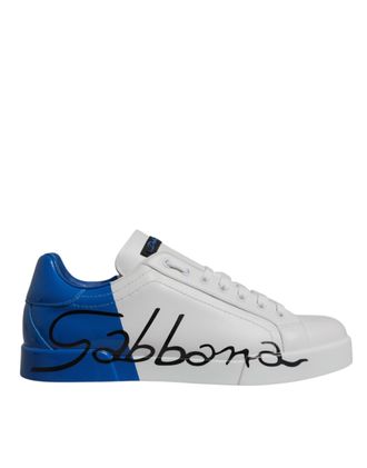 Dolce & Gabbana White Blue Leather Logo Low Top Sneakers Mens Shoes