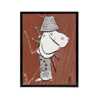 Artery8 Samurai 1920 Vintage Japanese Framed Canvas Wall Art Print Sekka in Brown | Size: W24 x H32