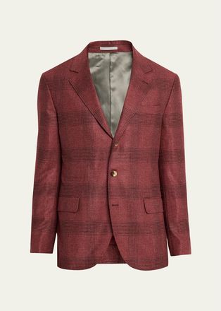 Brunello Cucinelli Mens Plaid Wool-Cashmere Single-Breasted Sport Coat