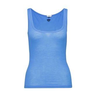 Versace Embroidered Ribbed Wool Tank Top - female - Versace - Sleeveless Tops - Blue - XS - Tops