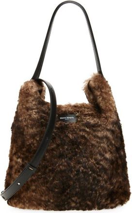 Maison Margiela Dress-age Leather & Genuine Shearling Hobo Bag in Bleached Brown/black at Nordstrom