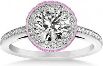 Allurez Diamond Halo Engagement Ring Pink Sapphire Accents 14k W. Gold 0.50ct