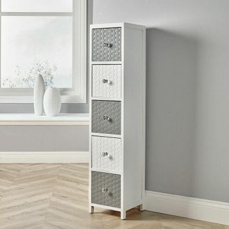 Home Source Industries Home Source - Wooden Storage Unit 5 Drawer Tall Chest Bedroom Organiser White Fully Assembled
