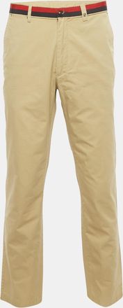 Carolina Herrera Beige Cotton Logo Stripe Waist Detail Pants