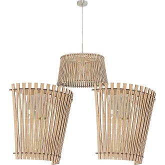 Loops Ceiling Pendant Light & 2x Matching Wall Lights Maple Wood Slotted Modern Shade