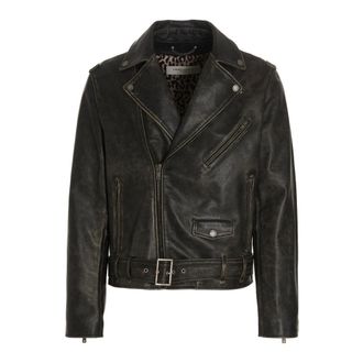Golden Goose Jassen, Heren, Zwart, L, Leer, Bikerjack in Used-look Leer