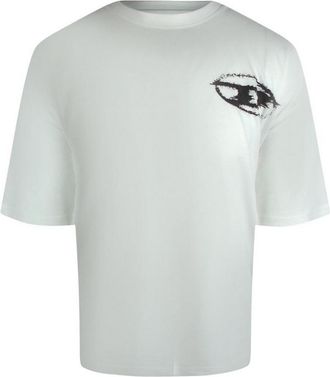 Diesel Heren Logo Katoen Boxy T-shirt (Wit)