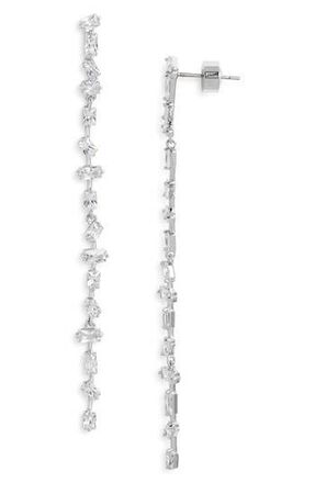 Nordstrom Dainty Mixed Cubic Zirconia Linear Drop Earrings in Clear- Silver at Nordstrom Rack