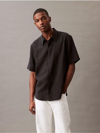 Calvin Klein Mens Textured Classic Button-Down Shirt - Black - XS