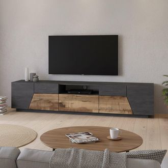 Dmora Dmora - Mueble De Televisi&oacute;n Dfilipp, Aparador Bajo Para Sal&oacute;n, Base Soporte Tv, 100% Made In Italy, Cm 220x43h46, Pizarra Y Arce