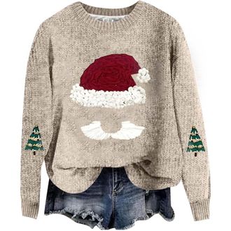 Generic Christmas Jumpers for Women UK Xmas Clothes for Woman Santa Claus Sweater Moose Lightweight Jumpers Gonks Pullover Tops Fair Isle Fine Knit Long Sleev