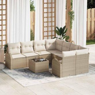 vidaXL Conjunto De Sof&aacute; De Jard&iacute;n 9 Pcs Beige, Crema 55 X 55 X 37 Cm Vidaxl