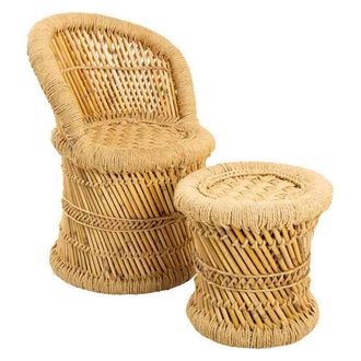 Wanderlust Deco Wanderlust Deco - Set 2 Sill&oacute;n Y Taburete De Bamb&uacute; Y Cuerda De Marrones