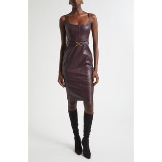 L'agence Halia Belted Faux Leather Midi Dress in Dark Malbec at Nordstrom Rack, Size 12