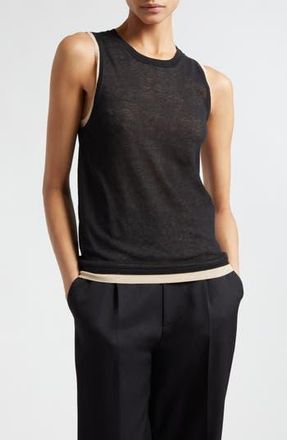 Vince Double Layer Cotton Blend Tank in Black/Oat Sand Combo at Nordstrom Rack, Size Medium
