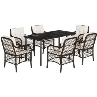 vidaXL Set Comedor De Jard&iacute;n 7 Pzas Con Cojines Rat&aacute;n Sint&eacute;tico Marr&oacute;n Vidaxl