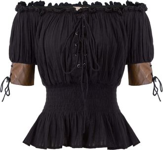 Generic Women Steampunk Blouse Off Shoulder Short Sleeves Vintage Victorian Blouse Top Women Victorian Tops Off Shoulder Ruffle Long Sleeve Elastic Waist Rena