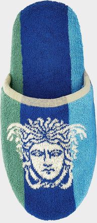 Versace Men & apos;s Medusa Stripe Jersey Slippers