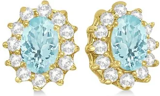 Allurez Oval Aquamarine & Diamond Accented Earrings 14k in 2.05Ct/yellow Gold at Nordstrom