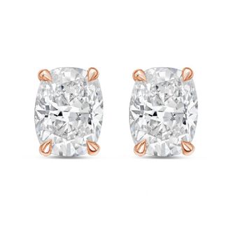 Diana M. Jewels 14Kt Rose Gold 3.00 cts Lab Grown Elongated Cushion Cut Diamond Studs