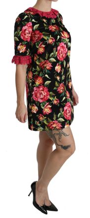 Dolce & Gabbana Womens Floral Pink Lace A-Line Shift Mini Dress Black Cotton Elastane