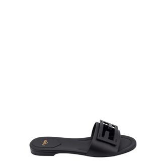 Fendi Sliders, female, Black, Size: 8 1/2 US Black Logo Sandals Made in Italy