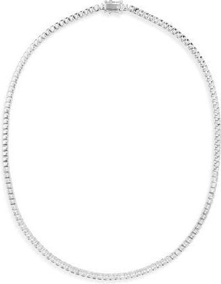Nordstrom Partial Baguette Cubic Zirconia Frontal Necklace in Clear- Silver at Nordstrom Rack