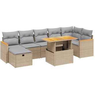 vidaXL Vidaxl - Juego De Sof&aacute;s De Jard&iacute;n Con Cojines Beige 8 Pzas Rat&aacute;n Pe