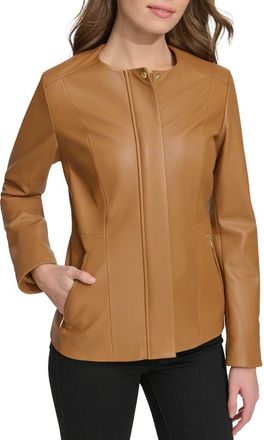 Cole Haan Collarless Leather Jacket in Hazelnut at Nordstrom, Size Small