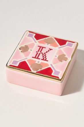 Anthropologie Quilted Monogram Trinket Box