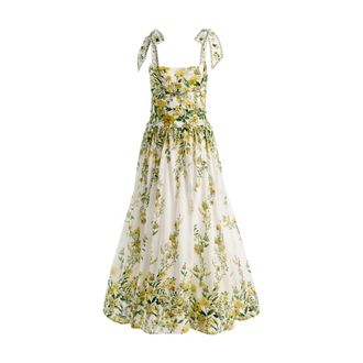 Alice & Olivia Haven Flared Maxi Jurk - Dames - Zomerkleedjes - Wit - 2XS - Katoen - Kleedjes
