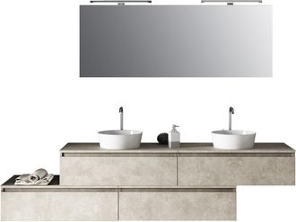 Aquadesign Mueble de baño de 9 piezas doble lavabo en melamina color beige piedra